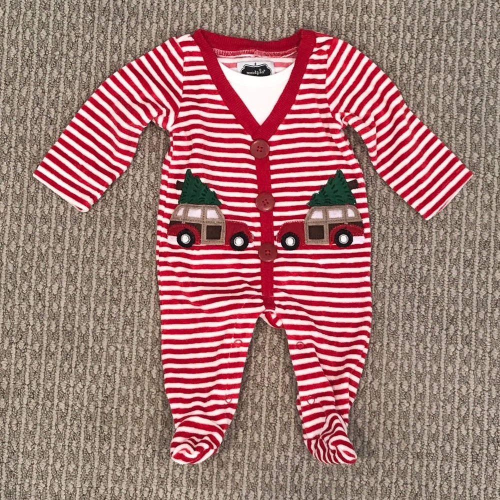 MUD PIE Baby Boys Christmas Footed Onesie